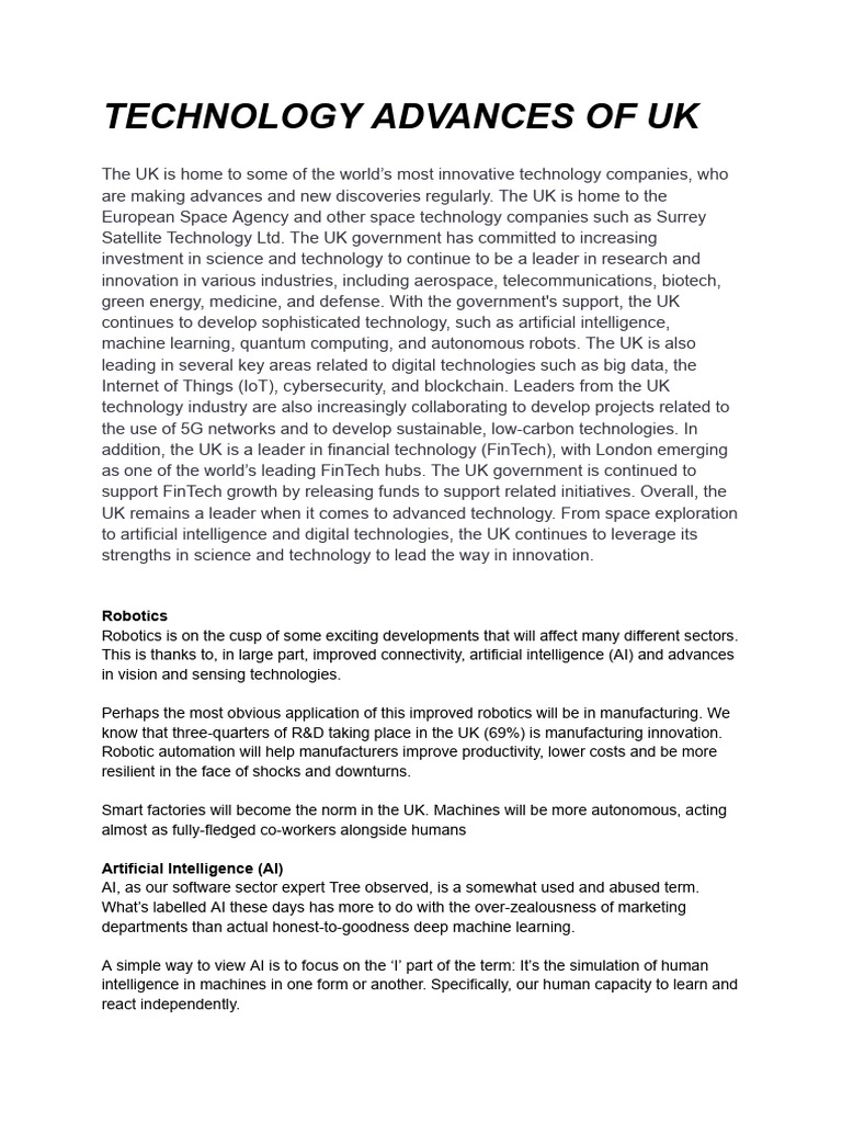 UK Technology Innovations Overview | PDF | Artificial Intelligence ...