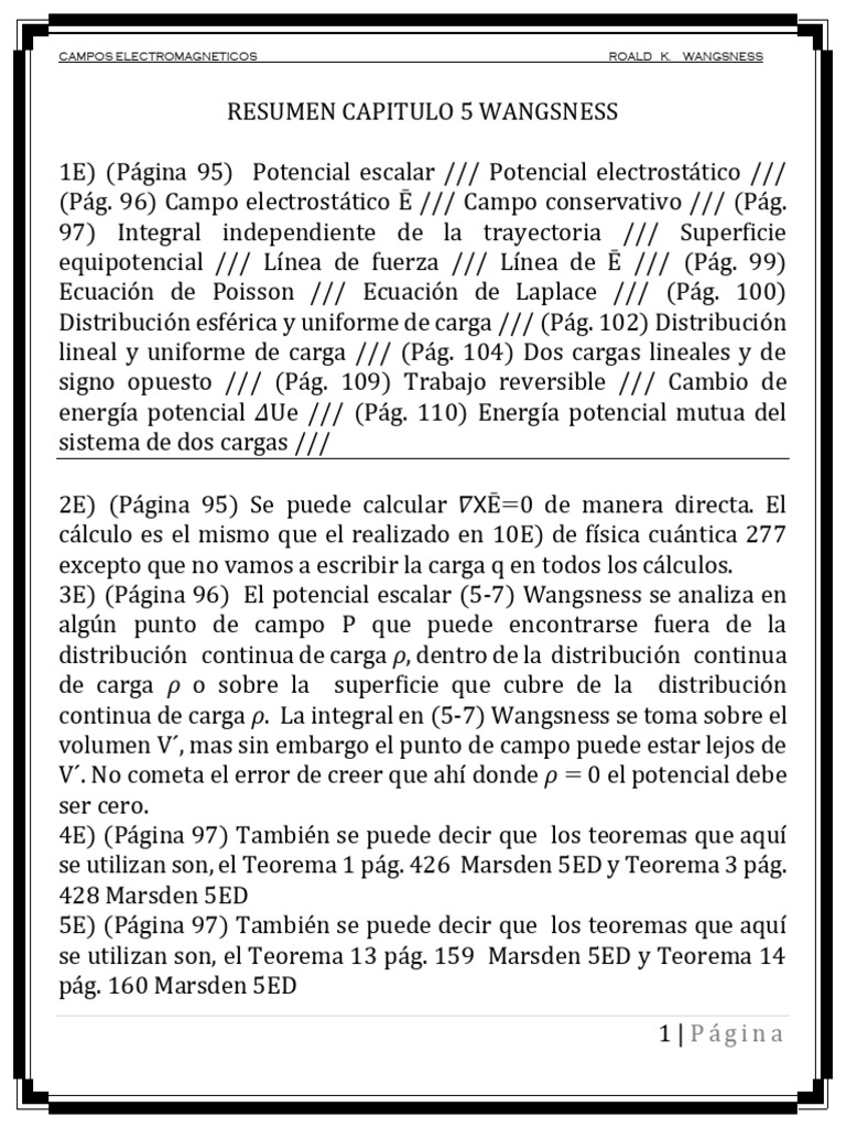 RESUMEN CAPITULO 5 WANGSNESS | PDF | Energía potencial | Objetos ...