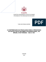 A Contribuição Da Psicologia para A Pedagogia Da Escola Nova em Âmbito Internacional, No Brasil E No Paraná: 1946 A 1961