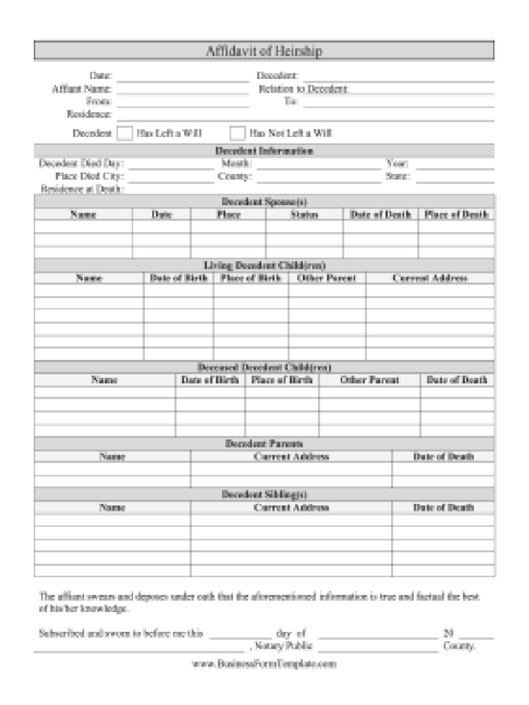 Template Printable Affidavit of Heirship Form PDF