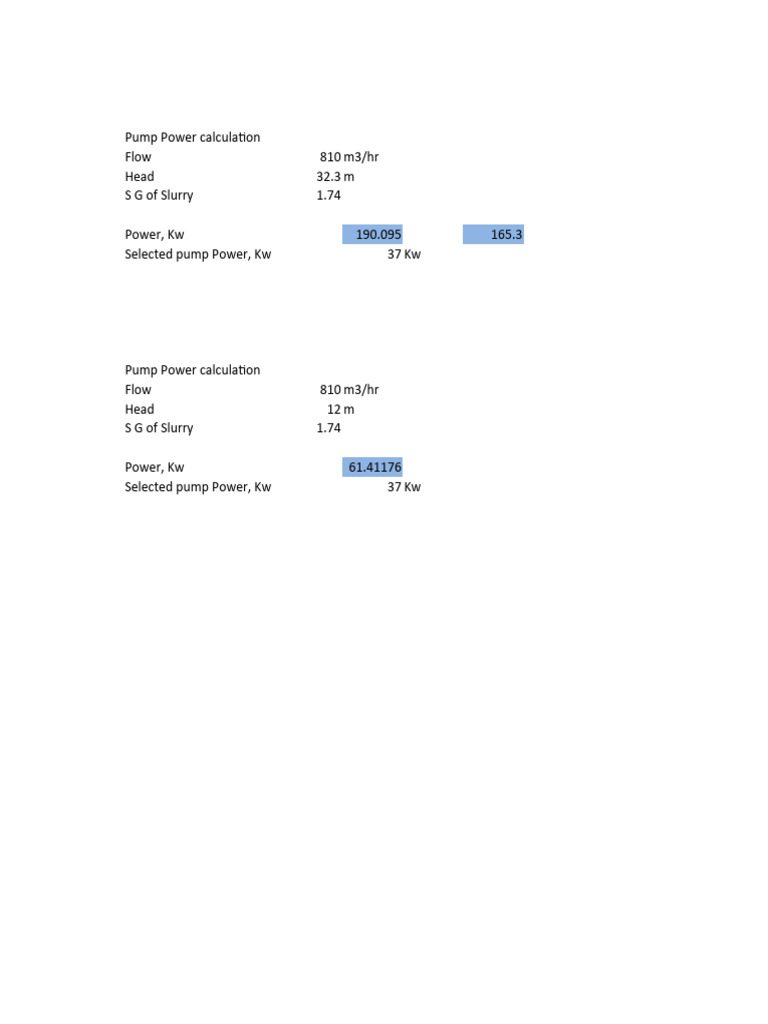 Pump KW Calculation PDF
