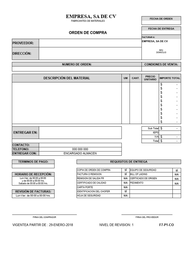 Ejemplo de Orden de Compra y Factura | PDF