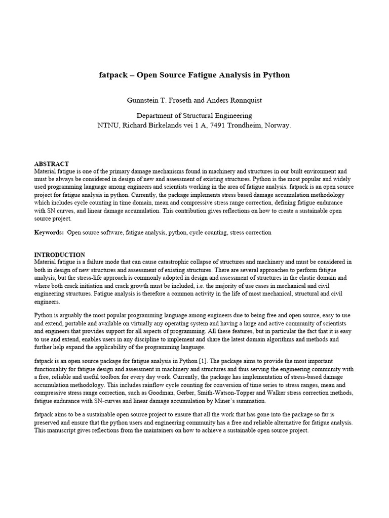 Open Source Fatigue Analysis in Python | PDF | Fatigue (Material ...