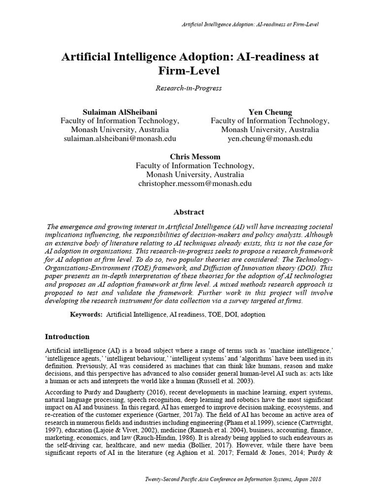 Artificial intelligence adoption ai readiness at firm level pdf