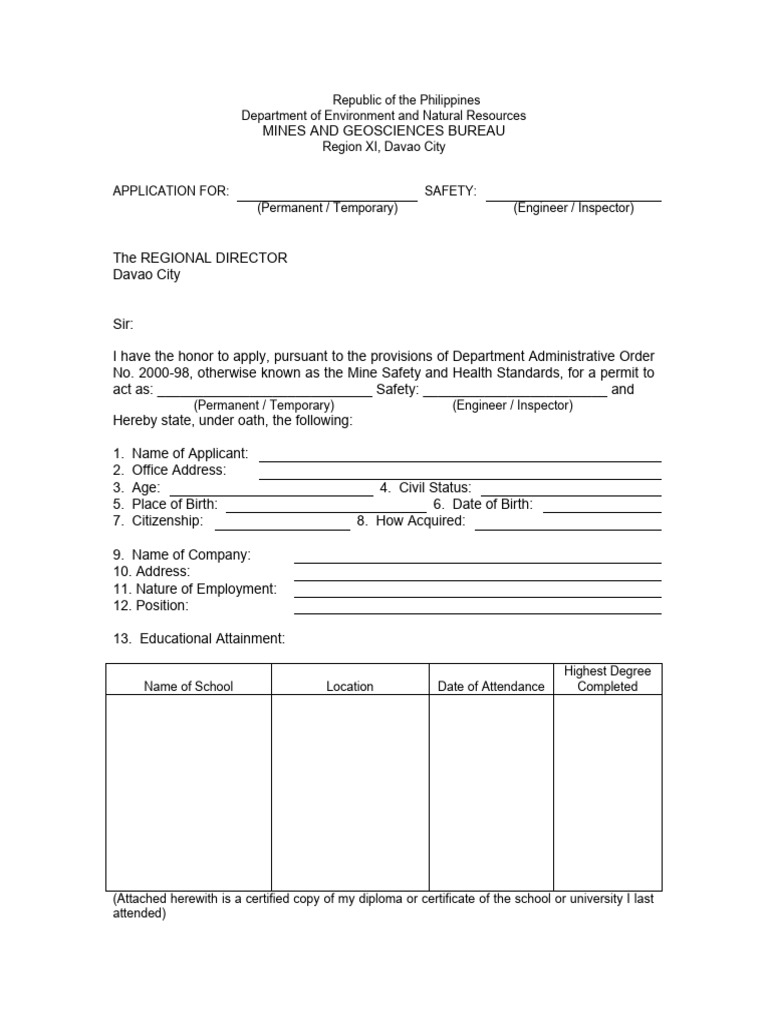 FORM Safety Engineer or Inspector Application PDF Government Justice