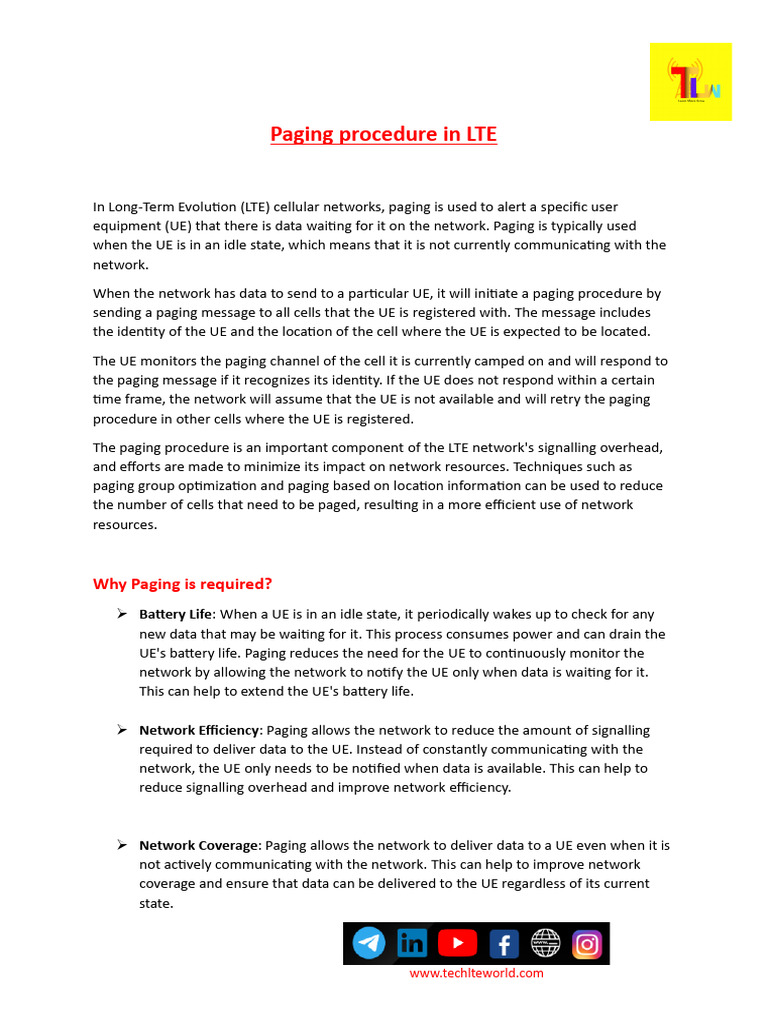 Paging in LTE PDF Computer Network Computer Networking