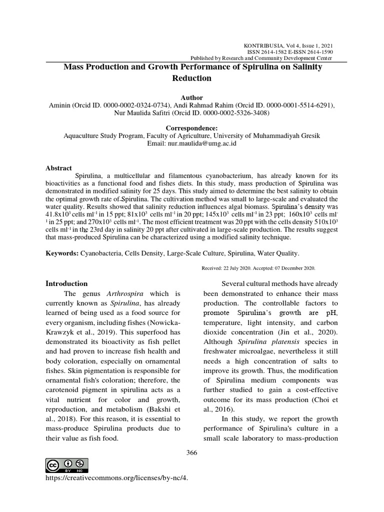 Spirulina Growth in Varied Salinity | PDF | Salinity | Chemistry