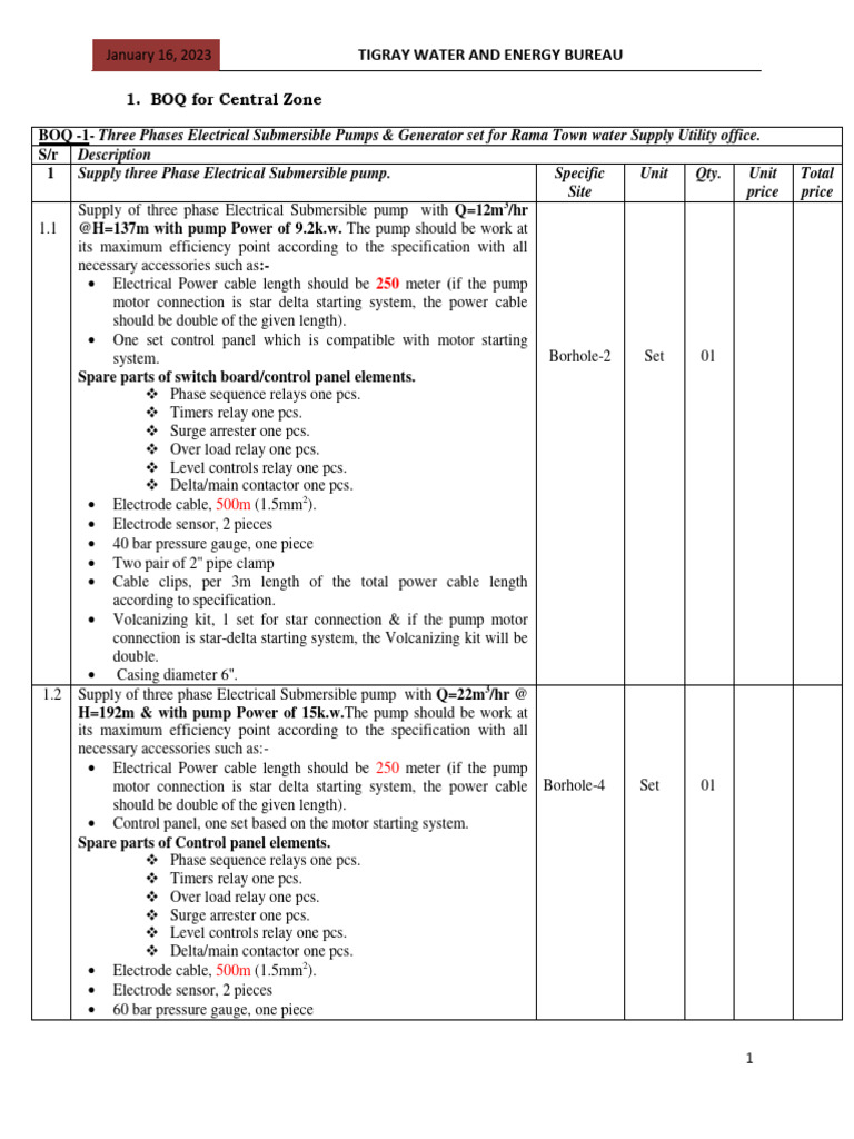 Tigray Water Supply Pump Specifications | PDF | Pipe (Fluid Conveyance ...