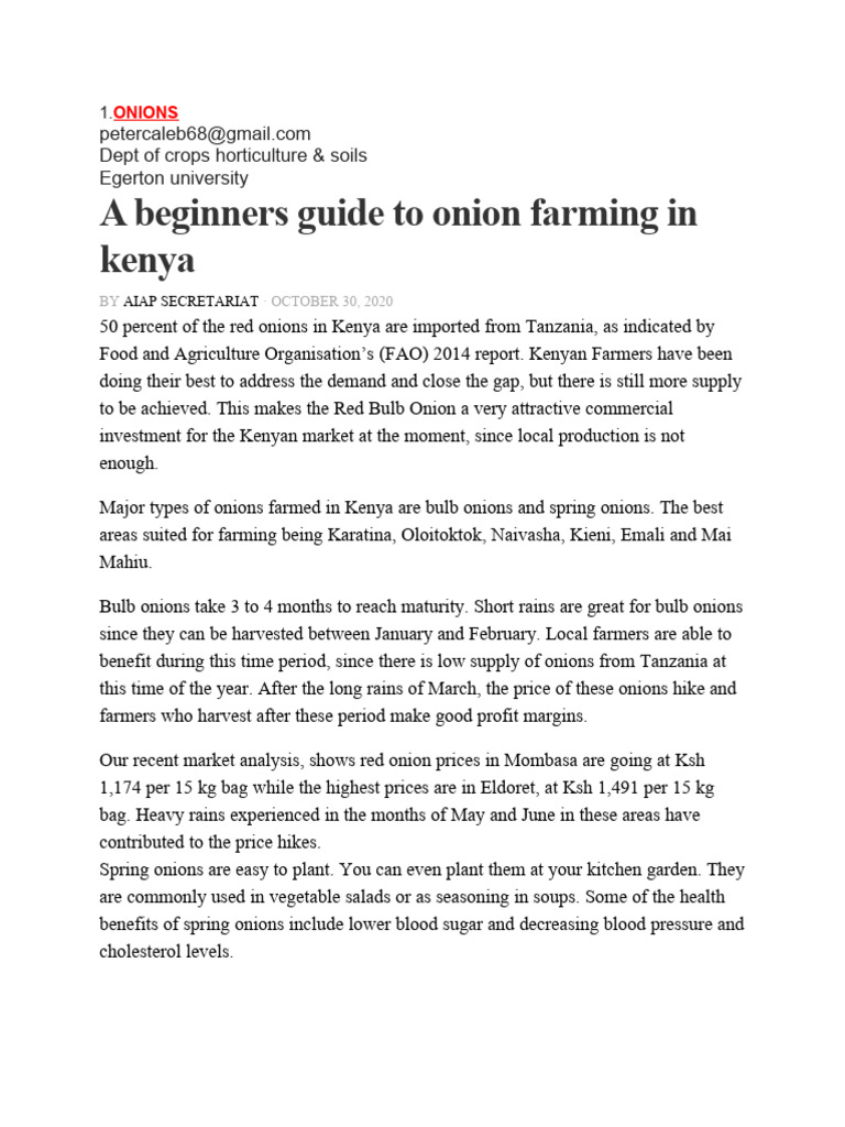 Onion Farming PDF Onion Agriculture