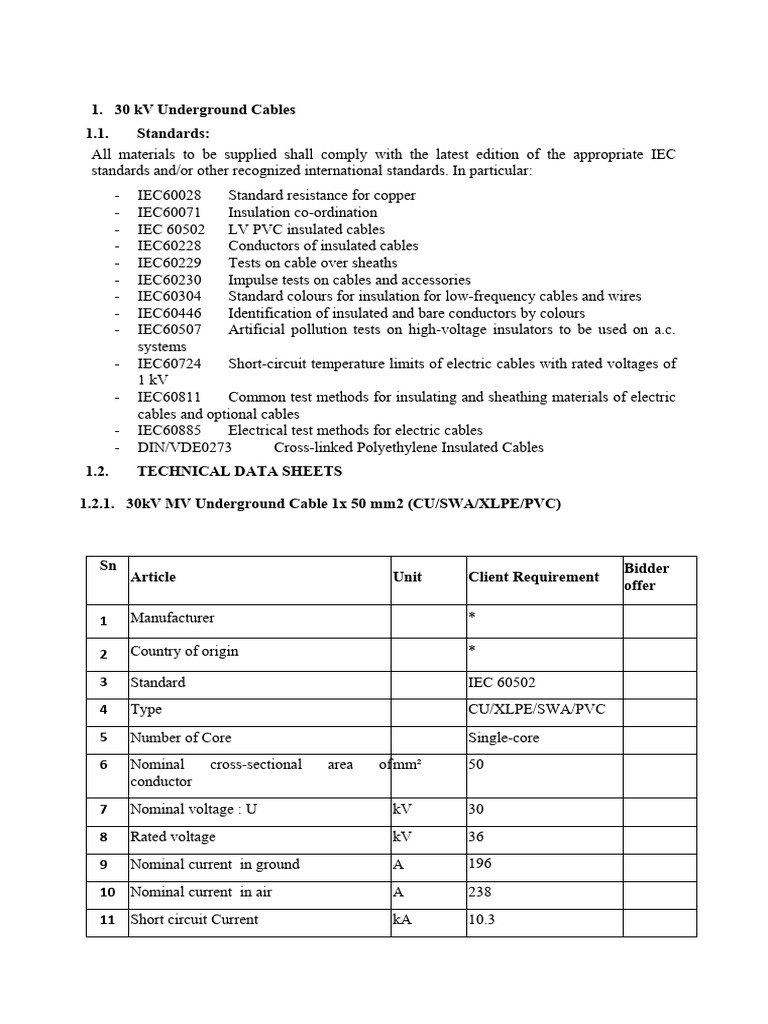 30 kV MV Underground Cable Specifications | PDF | Insulator ...