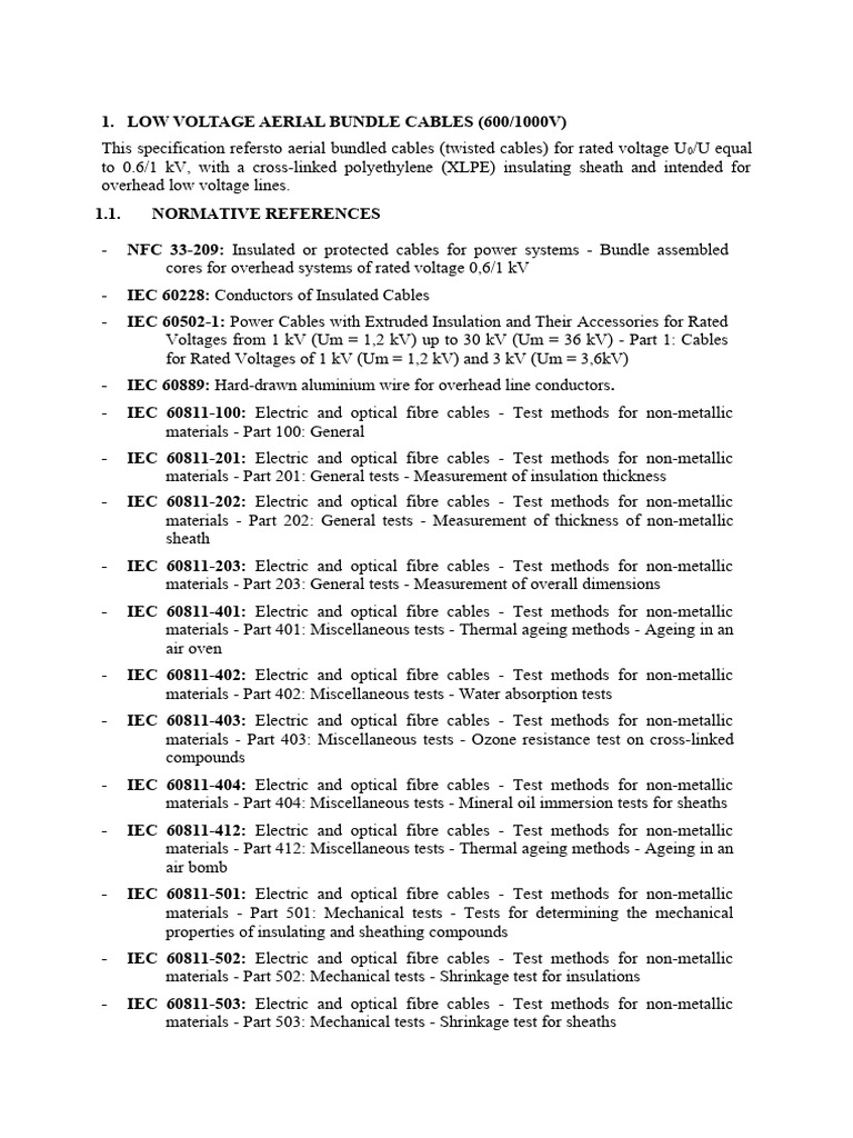 Low Voltage Aerial Bundled Cable Specs | PDF | Insulator (Electricity ...