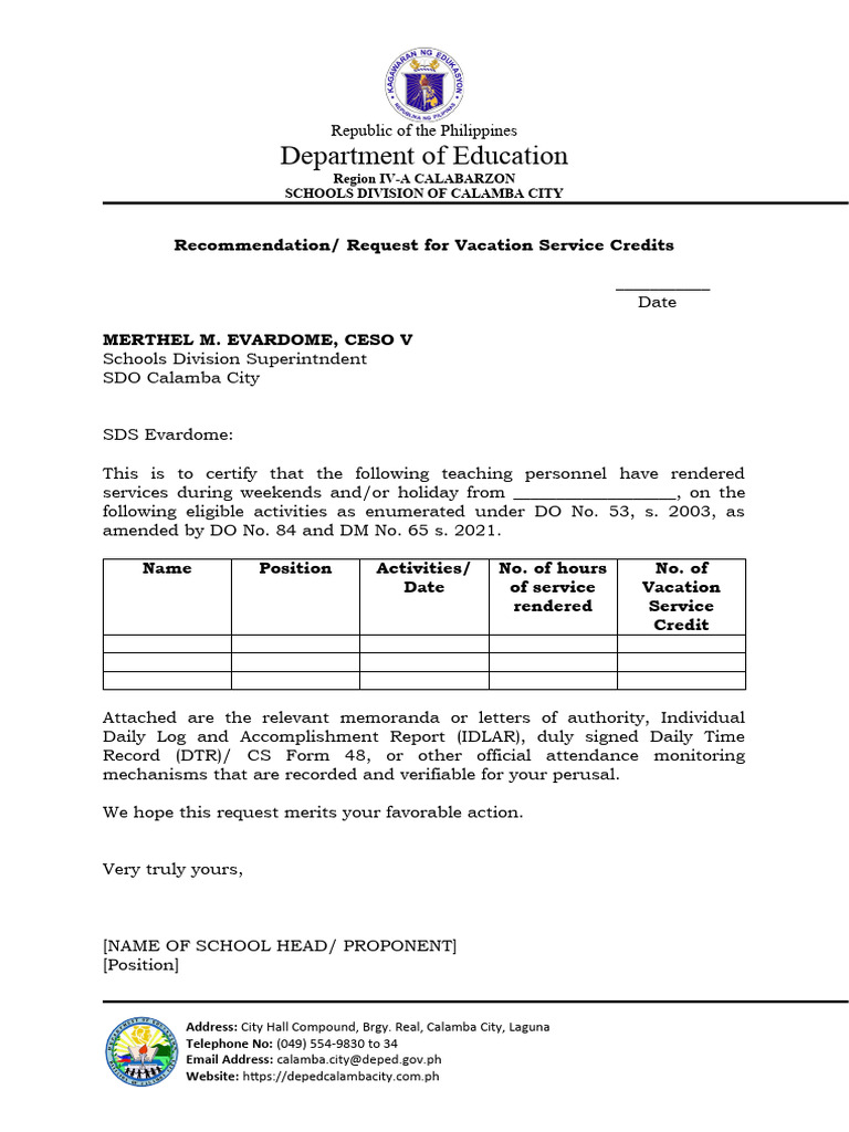 Request for Vacation Service Credits | PDF