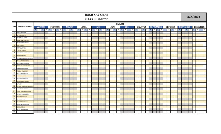Contoh Buku Kas Kelas Format Excel PDF