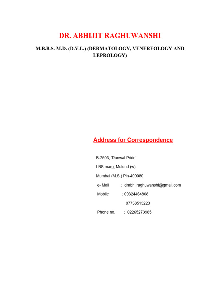 Abhijit Raghuwanshi - 118861328 | PDF | Residency (Medicine) | Dermatology