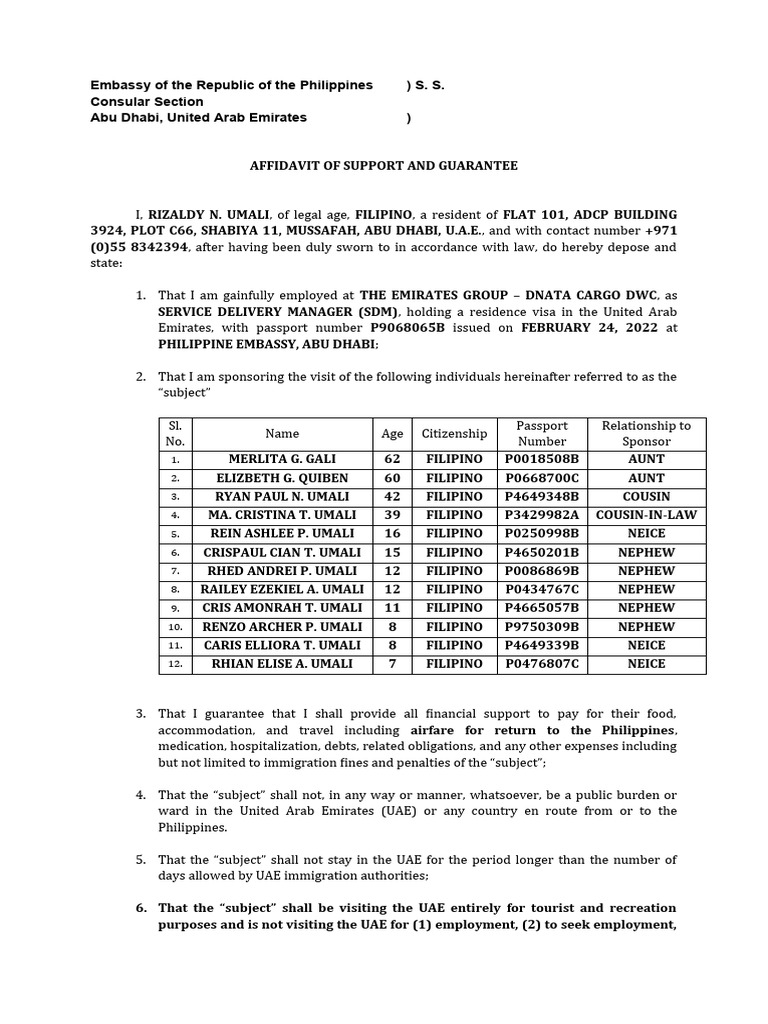 AFFIDAVIT OF SUPPORT AND GUARANTEE GROUP Form 2023 v2 FILLED | Download ...