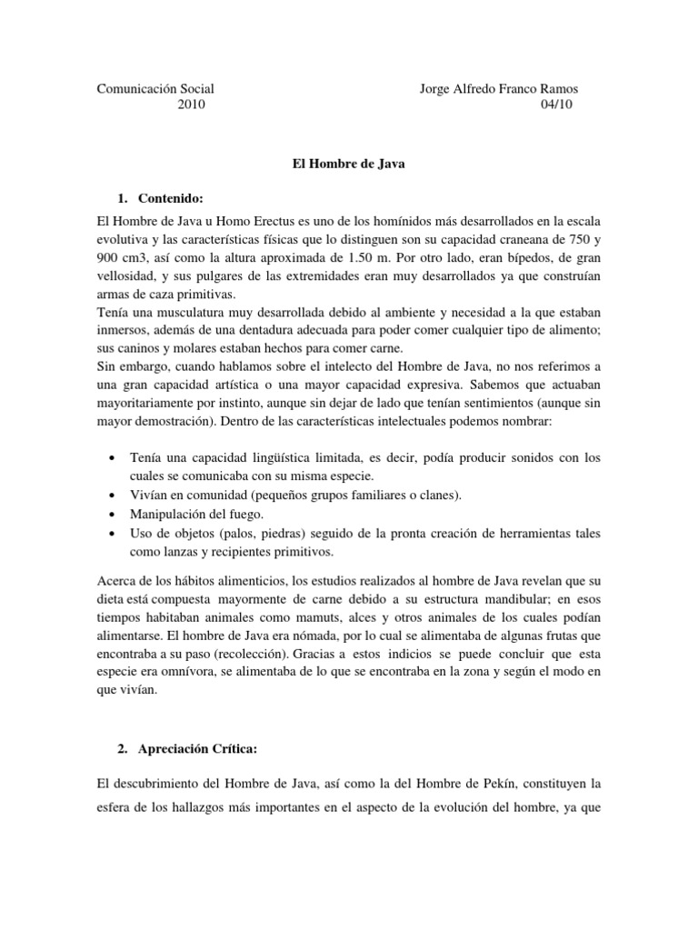 El Hombre de Java | PDF | Homo Sapiens | Evolución