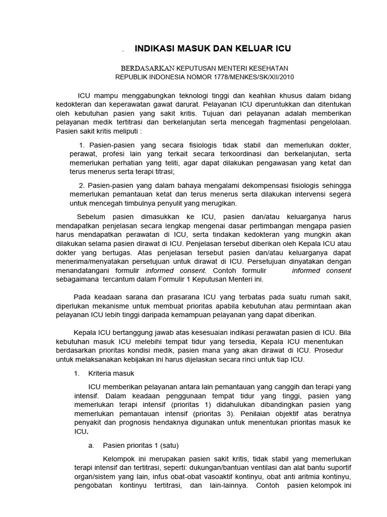 Indikasi Masuk Dan Keluar Icu | PDF