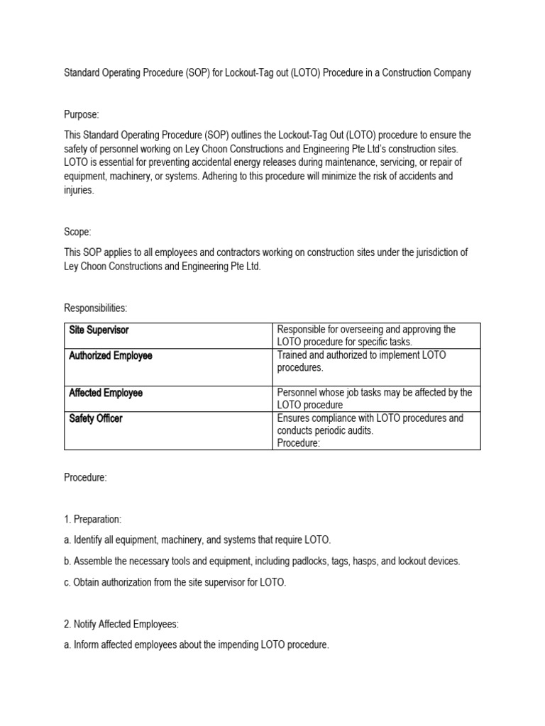 LOTO Procedure Download Free PDF Safety Business