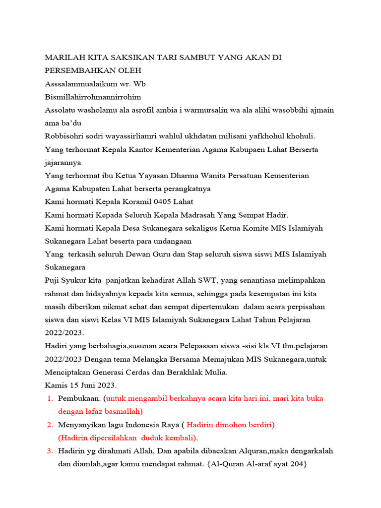 Susunan Acara Perpisahan Kelas Vi Pdf