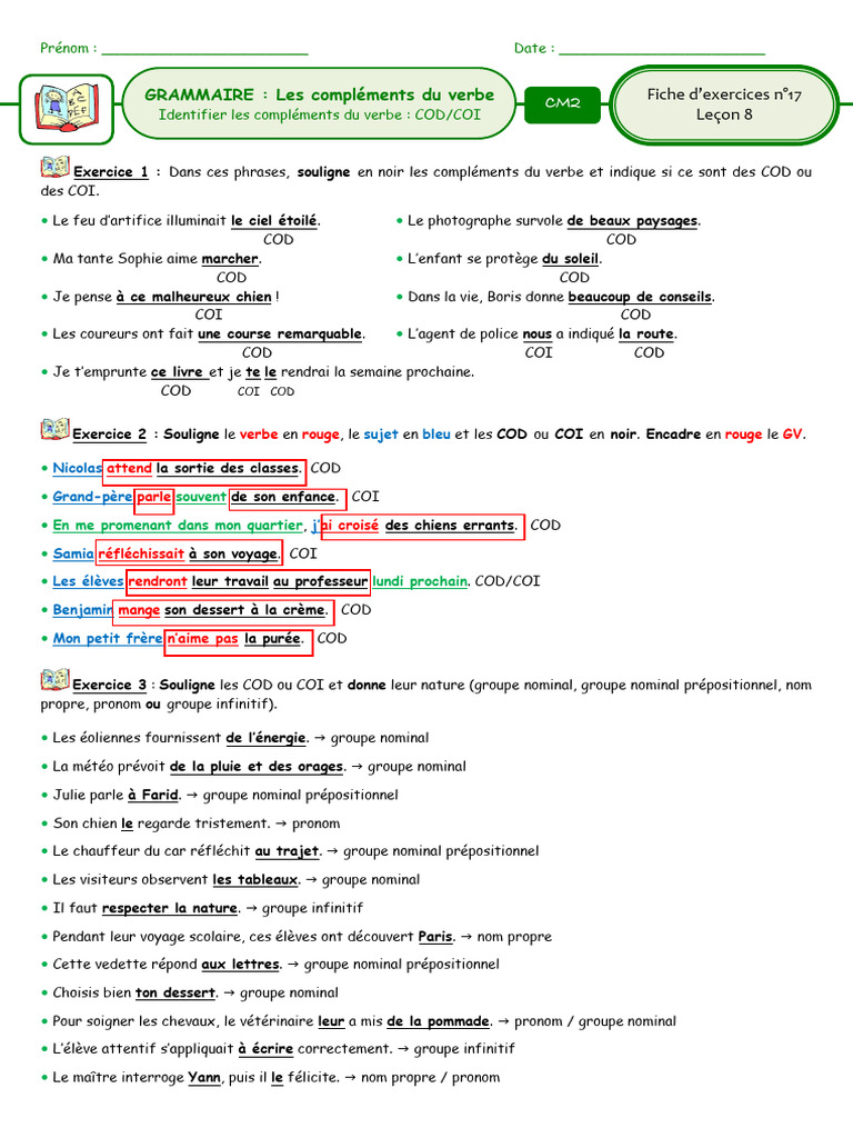Exercices COD et COI pour CM2 | PDF | Complément d'objet | Verbe