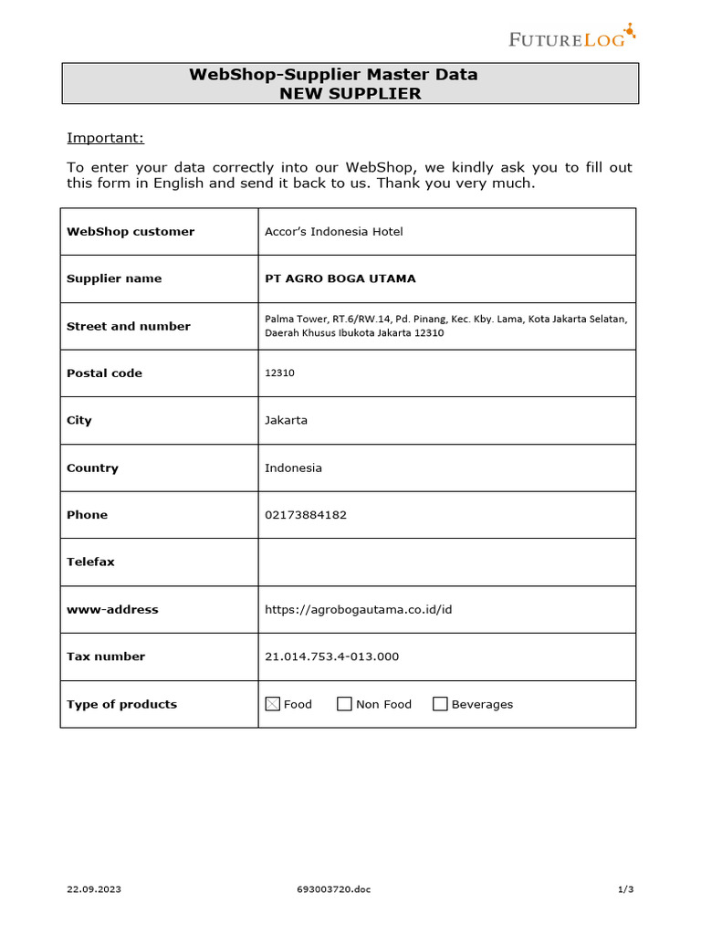 Template Form New Supplier PDF Economies Service Industries