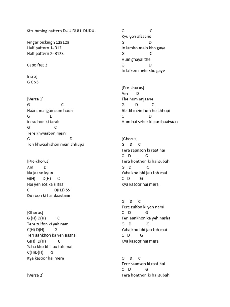 Kasooor Ukulele Fingerpicking PDF