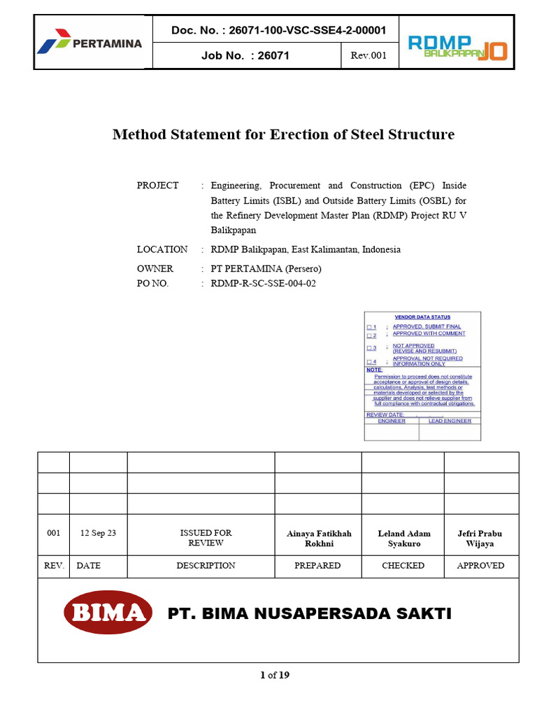 Steel Structure Erection Method Statement | PDF | Crane (Machine ...