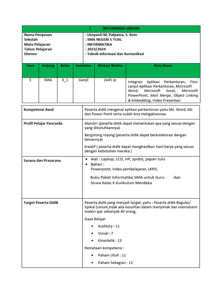 Modul Ajar Informatika Kelas X Fase E | PDF