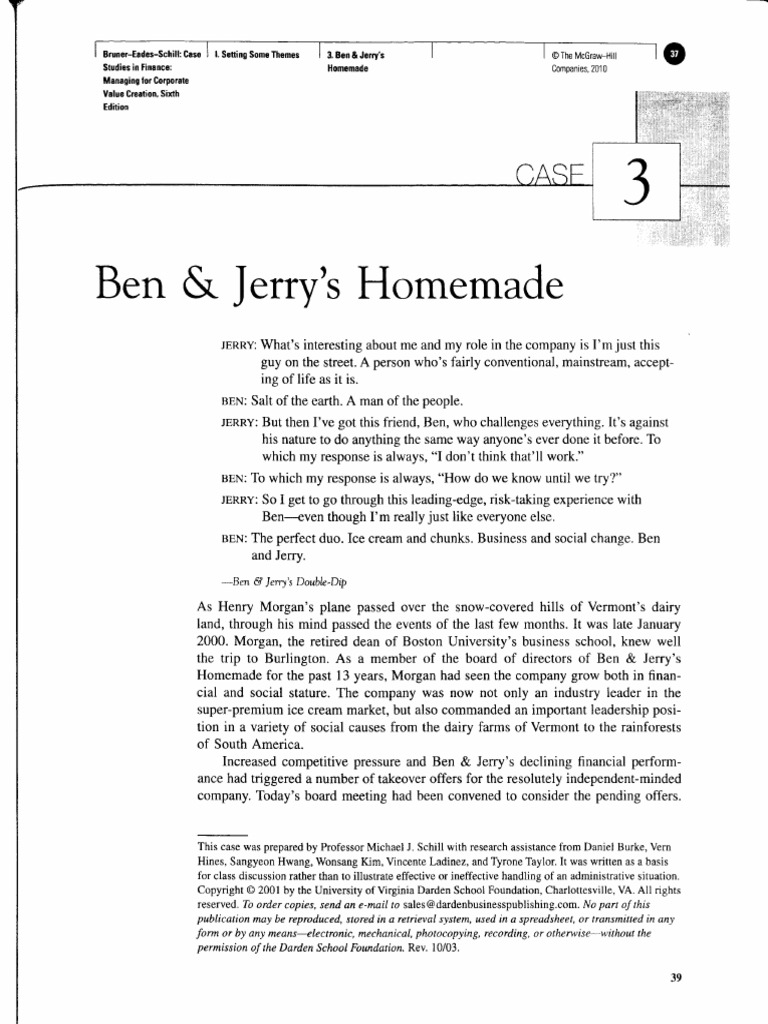 Ben & Jerry's Homemade Case | PDF | Stocks | Unilever