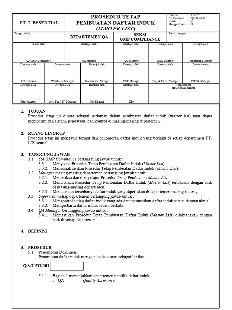 Prosedur Pembuatan Master List | PDF