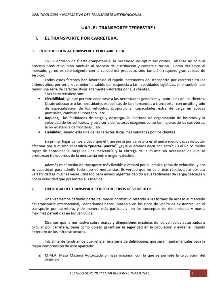Uf2 t1 tte por carretera pdf cami n transporte