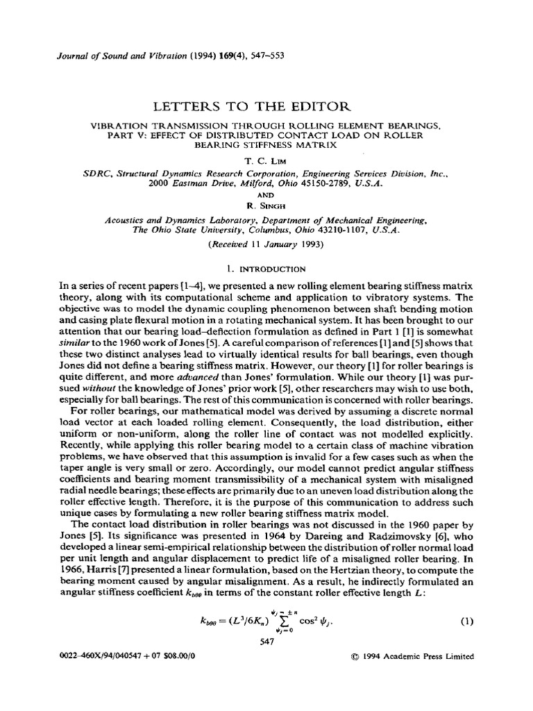 Vibration Transmission Through Rolling Element Bearings, Part V Effect