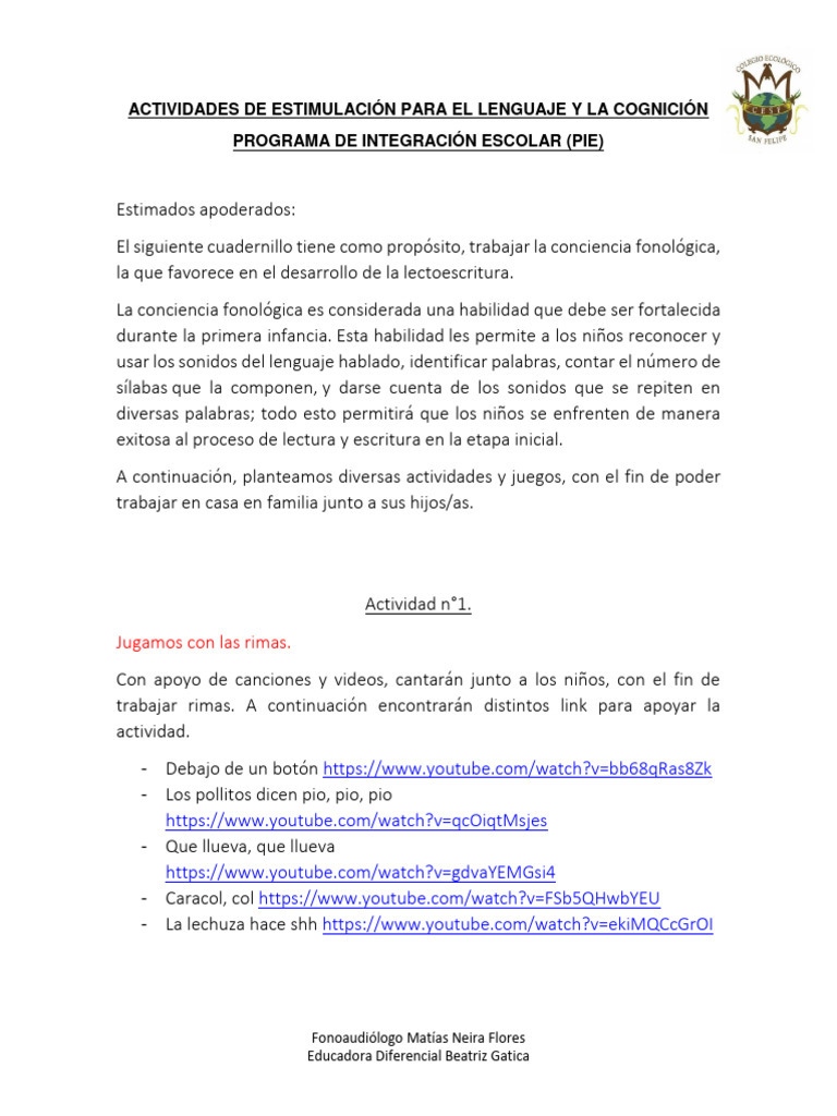 Actividades para Estimular el Lenguaje | PDF | Sílaba | Palabra