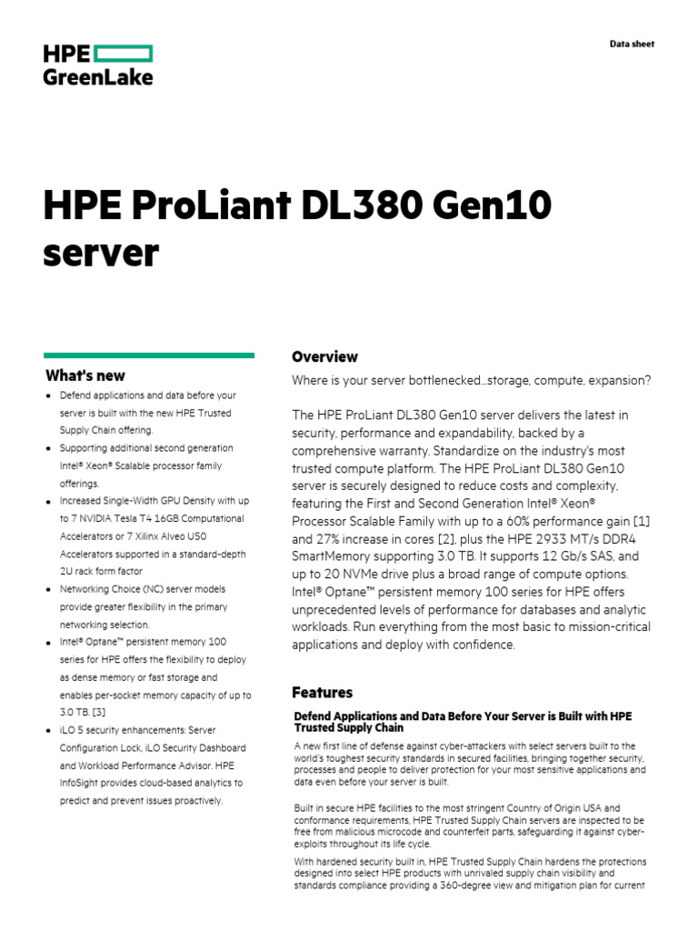 HPE ProLiant DL380 Gen10 server-PSN1010026818USEN | PDF | Solid State ...
