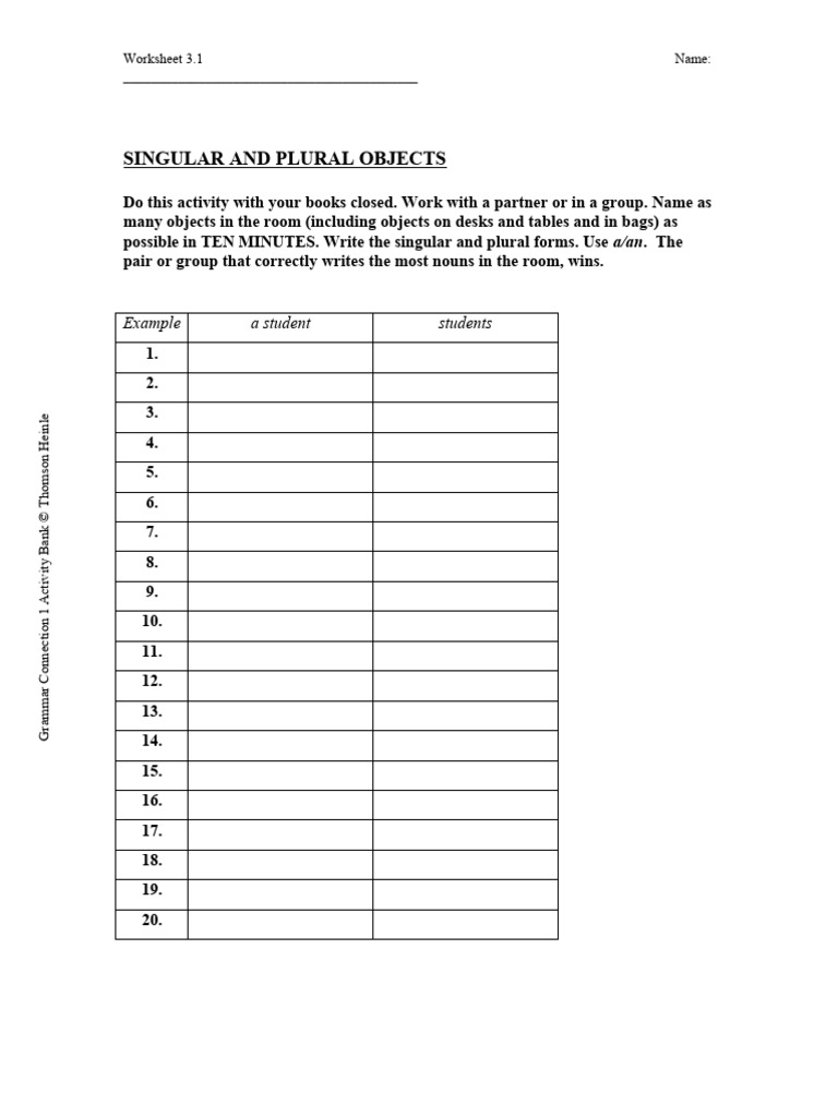 Worksheet 3 1 Pdf Plural Linguistics