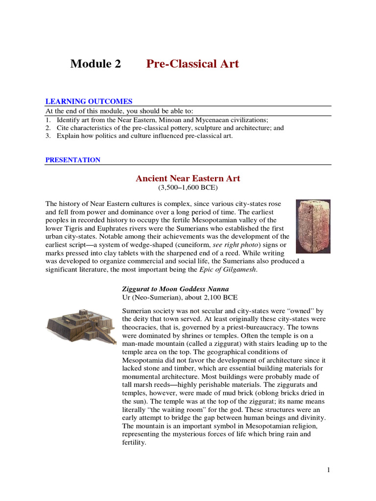 Module 2. Pre Classical Art | PDF | Mycenaean Greece | Mesopotamia