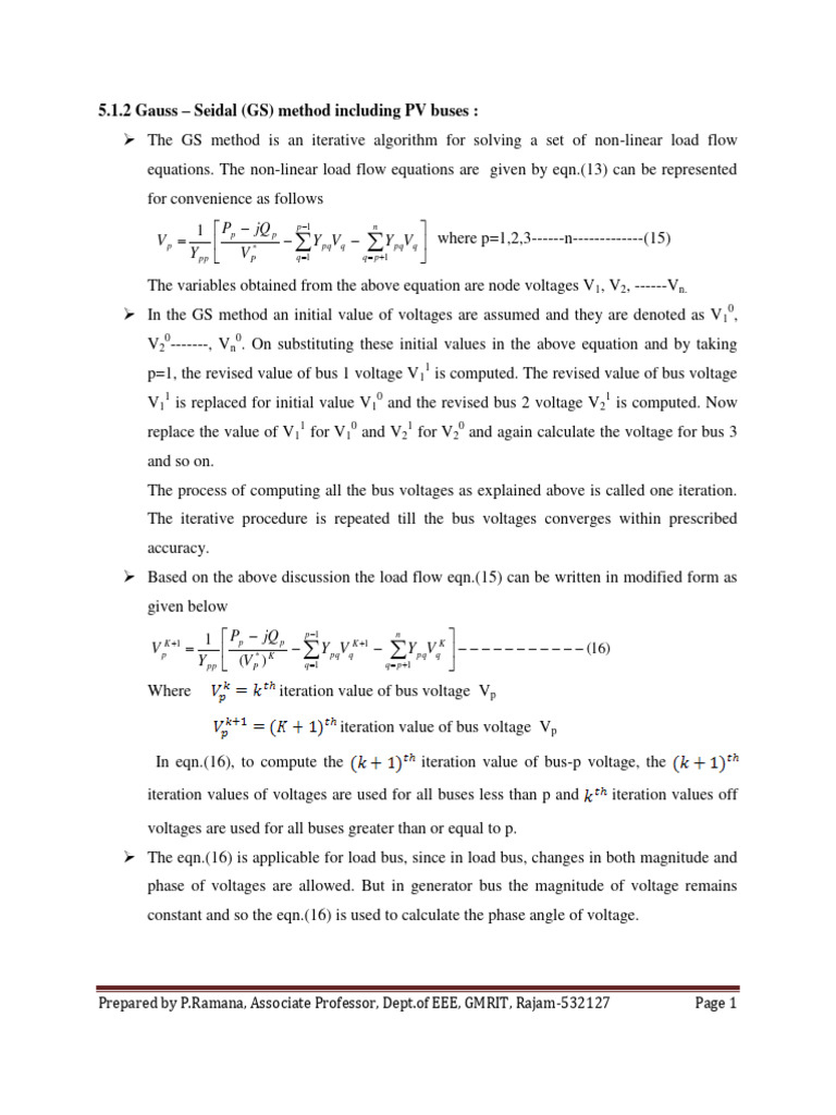 Gauss-Seidel Method for Load Flow Analysis | PDF | Mathematical ...