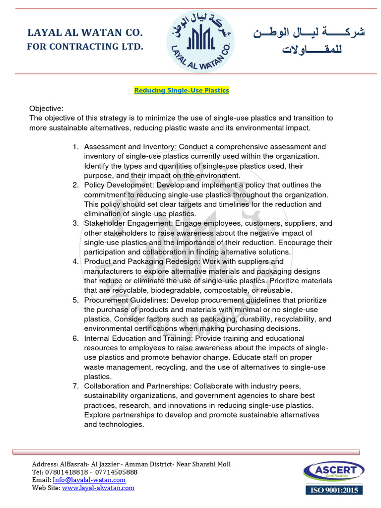Strategy to Reduce Single-Use Plastics | PDF | Recycling | Supply Chain