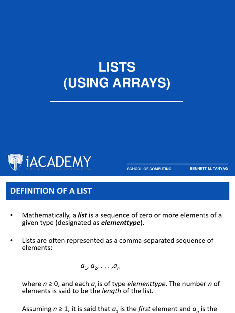02 Lists (Using Arrays) | PDF | Parameter (Computer Programming ...