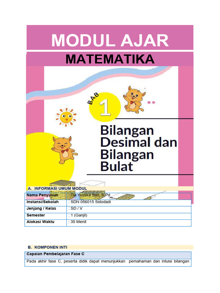 Modul Ajar Matematika Kelas 5 Semester 1 | PDF | Metode & Bahan Ajar
