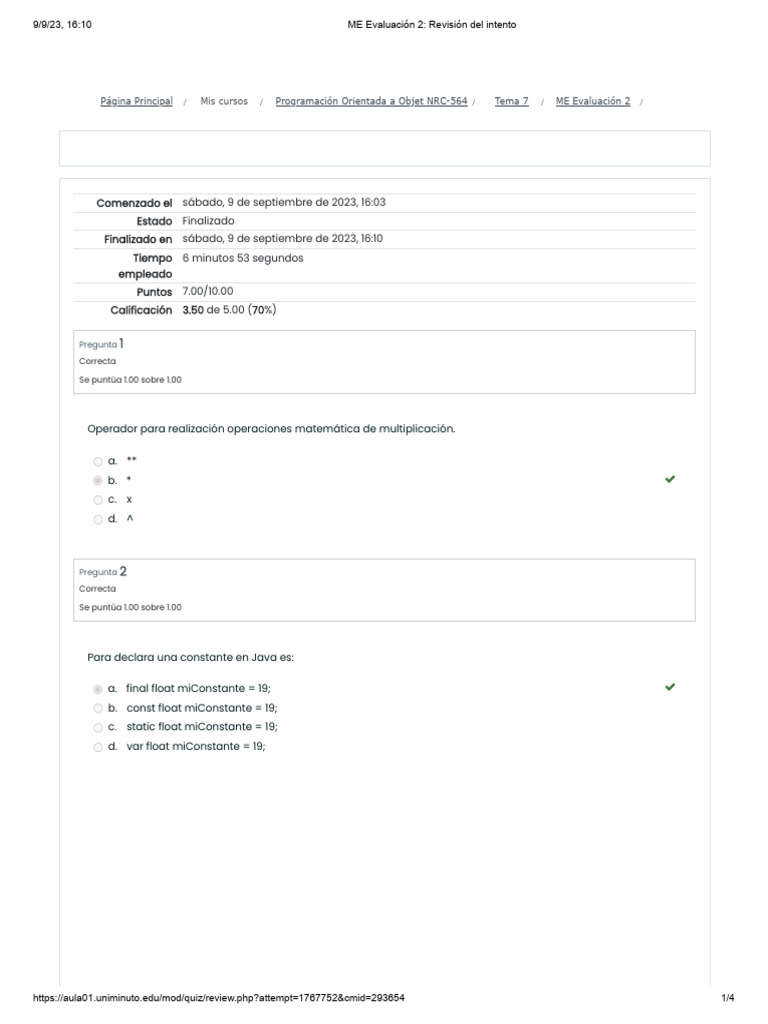 Revisión de Evaluación de Programación Java | PDF | Java (lenguaje de ...