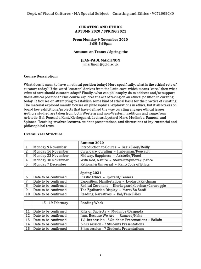 Curating and Ethics Outline 2020-21 | PDF | Social Science | Science ...