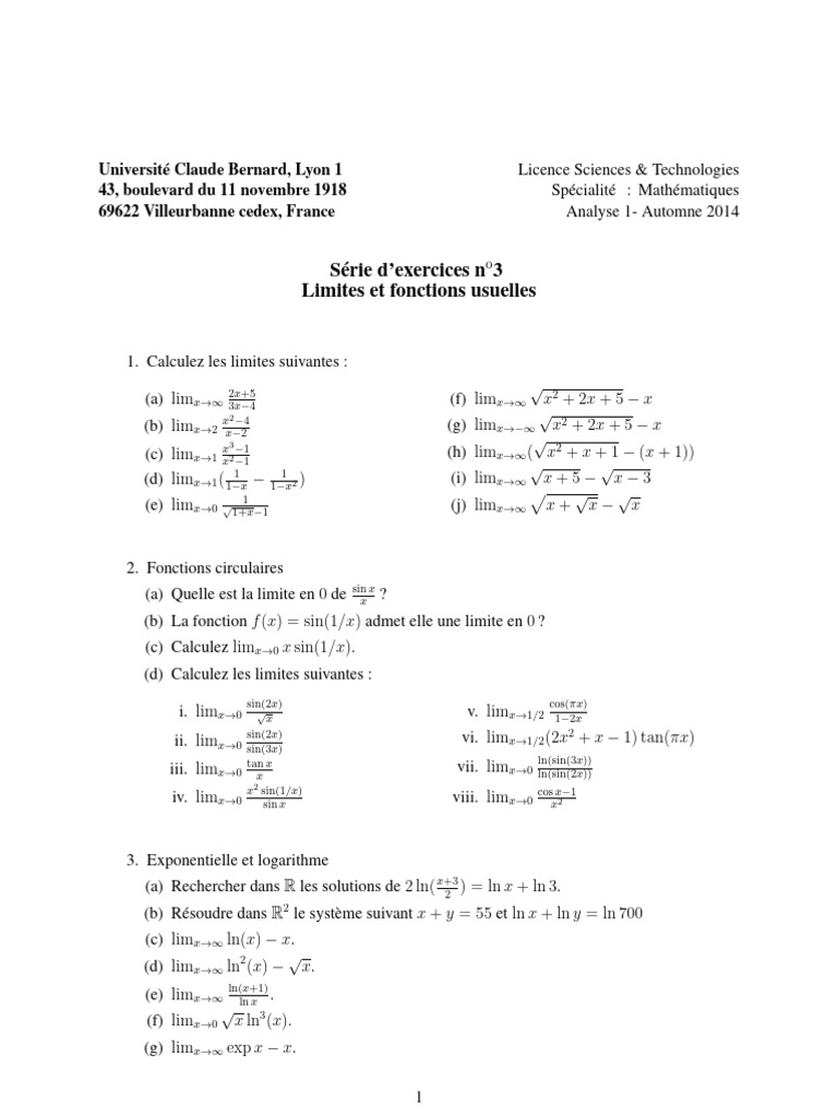 Limites et Fonctions Usuelles en Mathématiques PDF Objets — free download