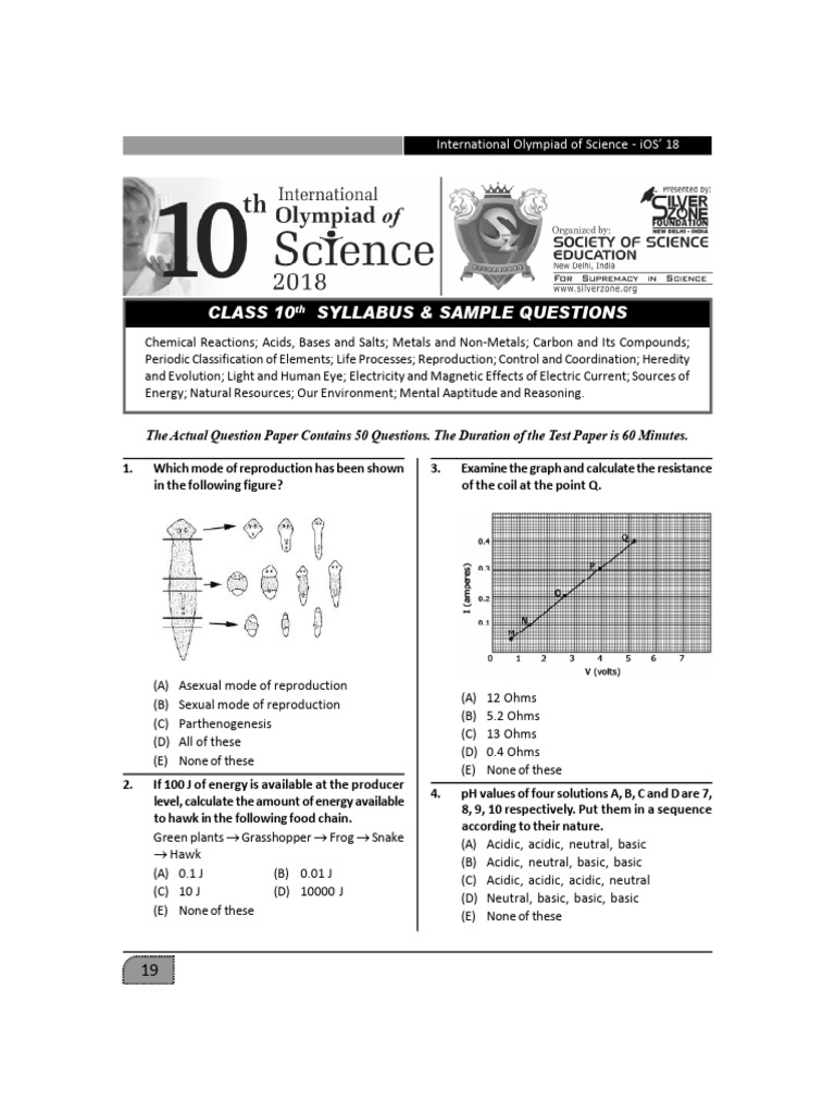 Class 10 Science Olympiad Sample Paper | PDF | Electric Motor | Acid