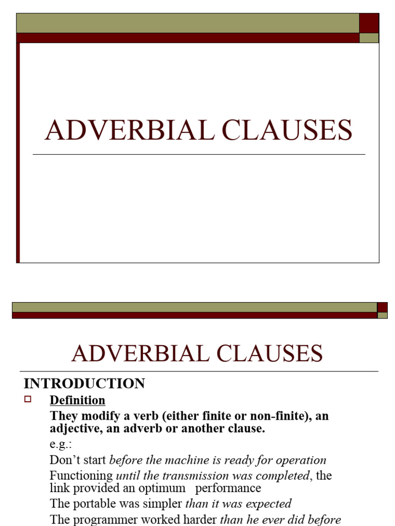 Adverbial Clauses PDF Clause Linguistics