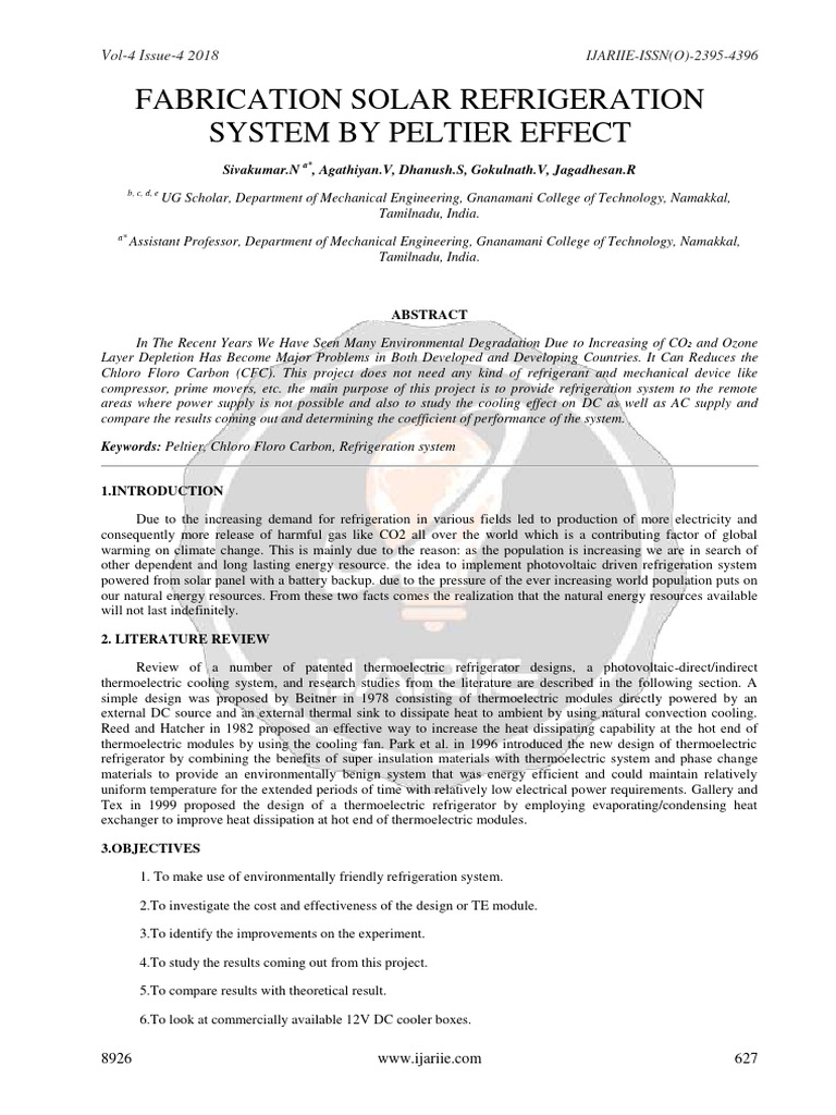 Solar Refrigeration System Project Report Pdf