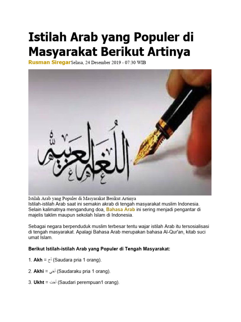 50 Istilah Arab Yang Populer Di Masyarakat Berikut Artinya | PDF