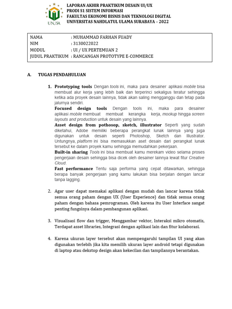 Laporan Praktikum Desain UI/UX 2022 | PDF