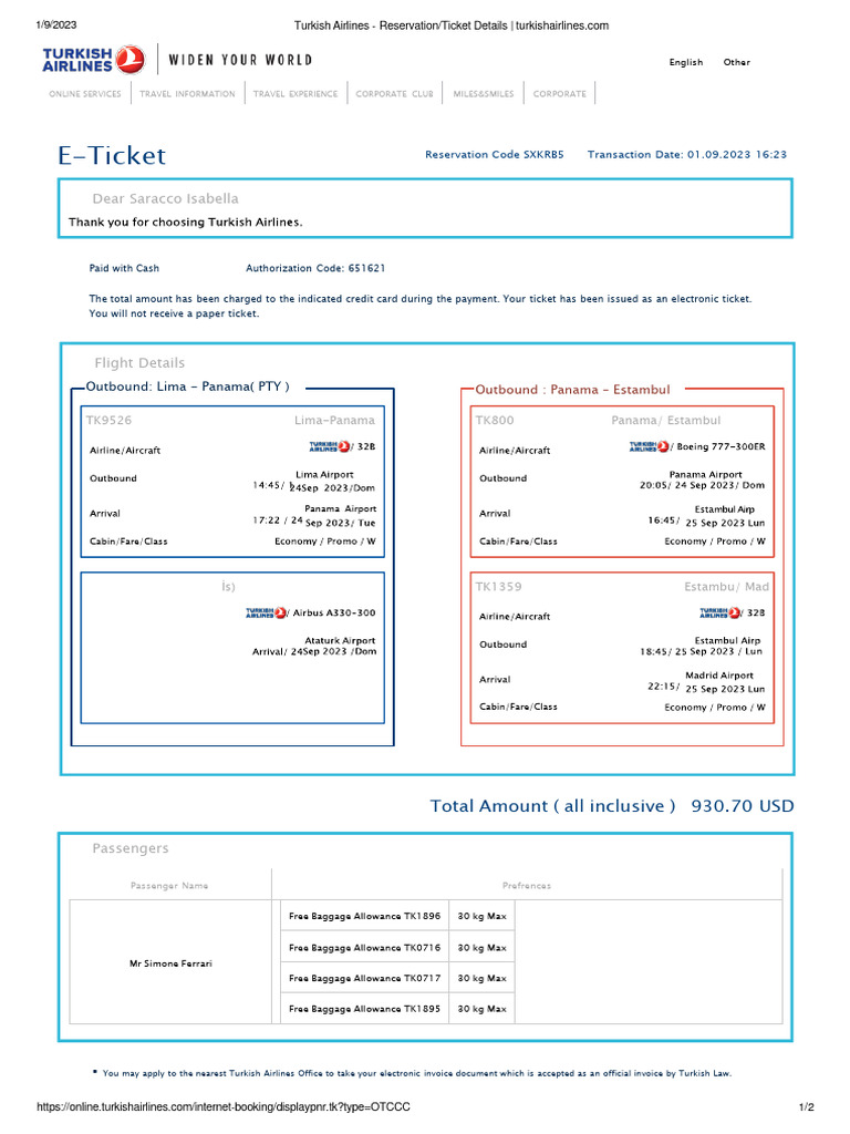 TURKISH AIRLINES MANAGE BOOKING PAGE visual data 8