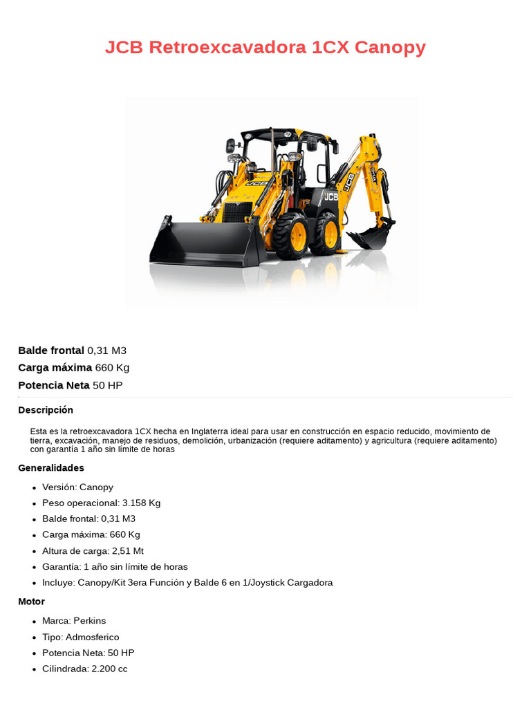 Retroexcavadora 1cx Canopy JCB | PDF